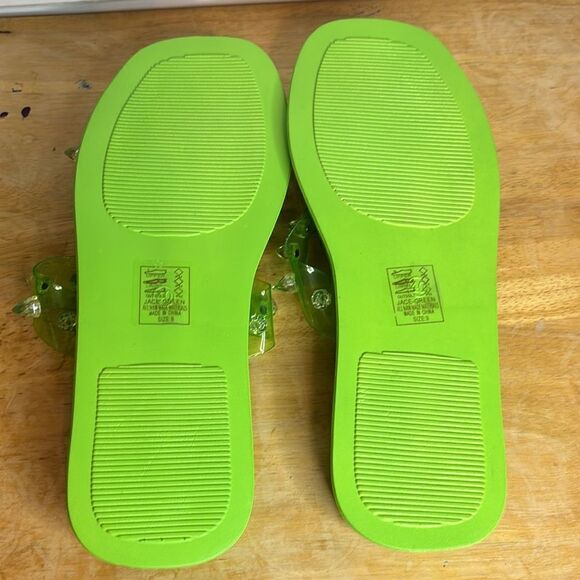 NWOT Azalea Wang Neon Green Spiked Double Strap Slip On Flip Flop Sandals Size 9 - Picture 4 of 5